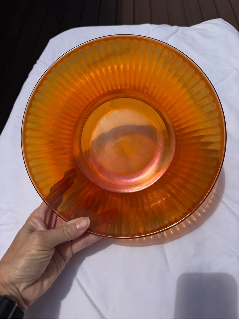 Iridescent Amber Carnival Glass Bowls - Set of 2